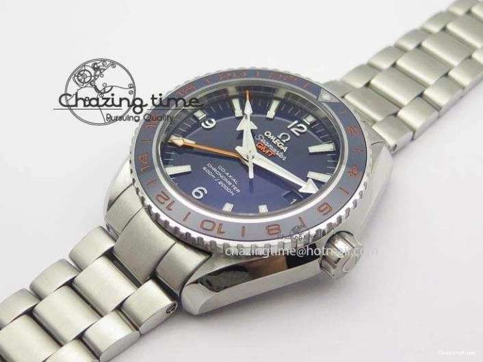 0220 Planet Ocean GMT 43.5mm V6F Goodplanet Orange Marker Blue Dial On SS Bracelet A ModernLook 8215